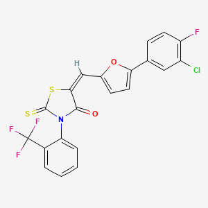 molecular formula C21H10ClF4NO2S2 B11664890 (5E)-5-{[5-(3-Chloro-4-fluorophenyl)furan-2-YL]methylidene}-2-sulfanylidene-3-[2-(trifluoromethyl)phenyl]-1,3-thiazolidin-4-one 