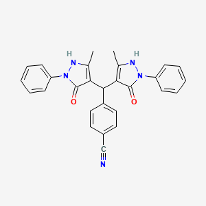 molecular formula C28H23N5O2 B11664894 4-[bis(5-hydroxy-3-methyl-1-phenyl-1H-pyrazol-4-yl)methyl]benzonitrile 