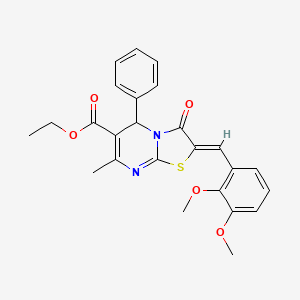 molecular formula C25H24N2O5S B11665016 ethyl (2Z)-2-(2,3-dimethoxybenzylidene)-7-methyl-3-oxo-5-phenyl-2,3-dihydro-5H-[1,3]thiazolo[3,2-a]pyrimidine-6-carboxylate 