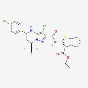 molecular formula C24H21BrClF3N4O3S B11665031 ethyl 2-({[5-(4-bromophenyl)-3-chloro-7-(trifluoromethyl)-4,5,6,7-tetrahydropyrazolo[1,5-a]pyrimidin-2-yl]carbonyl}amino)-5,6-dihydro-4H-cyclopenta[b]thiophene-3-carboxylate 