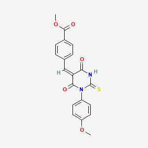 molecular formula C20H16N2O5S B11665057 methyl 4-{(E)-[1-(4-methoxyphenyl)-4,6-dioxo-2-thioxotetrahydropyrimidin-5(2H)-ylidene]methyl}benzoate 