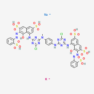 molecular formula C4H7ClN4 B1166506 Potassium;sodium;5-[[4-chloro-6-[4-[[4-chloro-6-[[8-hydroxy-3,6-disulfo-7-[(2-sulfophenyl)diazenyl]naphthalen-1-yl]amino]-1,3,5-triazin-2-yl]-methylamino]anilino]-1,3,5-triazin-2-yl]amino]-4-hydroxy-3-[(2-sulfophenyl)diazenyl]naphthalene-2,7-disulfonic acid CAS No. 118578-11-3