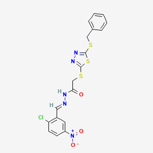 molecular formula C18H14ClN5O3S3 B11665113 2-{[5-(benzylsulfanyl)-1,3,4-thiadiazol-2-yl]sulfanyl}-N'-[(E)-(2-chloro-5-nitrophenyl)methylidene]acetohydrazide 