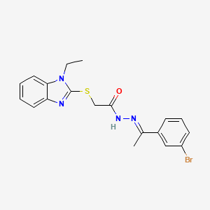 molecular formula C19H19BrN4OS B11665119 N'-[(1E)-1-(3-bromophenyl)ethylidene]-2-[(1-ethyl-1H-benzimidazol-2-yl)sulfanyl]acetohydrazide 