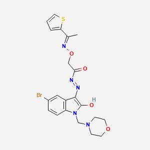 N'-[(3Z)-5-bromo-1-(morpholin-4-ylmethyl)-2-oxo-1,2-dihydro-3H-indol-3-ylidene]-2-({[(1E)-1-(thiophen-2-yl)ethylidene]amino}oxy)acetohydrazide