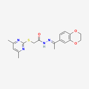 molecular formula C18H20N4O3S B11665142 N'-[(1E)-1-(2,3-dihydro-1,4-benzodioxin-6-yl)ethylidene]-2-[(4,6-dimethylpyrimidin-2-yl)sulfanyl]acetohydrazide 