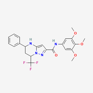 molecular formula C23H23F3N4O4 B11665195 5-phenyl-7-(trifluoromethyl)-N-(3,4,5-trimethoxyphenyl)-4,5,6,7-tetrahydropyrazolo[1,5-a]pyrimidine-2-carboxamide 