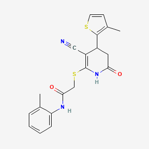 molecular formula C20H19N3O2S2 B11665196 2-{[3-cyano-4-(3-methylthiophen-2-yl)-6-oxo-1,4,5,6-tetrahydropyridin-2-yl]sulfanyl}-N-(2-methylphenyl)acetamide 