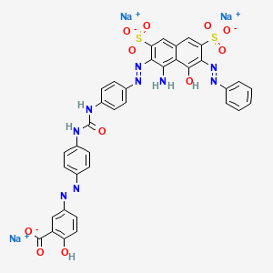 molecular formula AsF6H13O6 B1166520 Benzoic acid, 5-[2-[4-[[[[4-[2-[1-amino-8-hydroxy-7-(2-phenyldiazenyl)-3,6-disulfo-2-naphthalenyl]diazenyl]phenyl]amino]carbonyl]amino]phenyl]diazenyl]-2-hydroxy-, sodium salt (1:3) CAS No. 112673-71-9