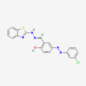 molecular formula C20H14ClN5OS B11665209 2-{(E)-[2-(1,3-benzothiazol-2-yl)hydrazinylidene]methyl}-4-[(E)-(3-chlorophenyl)diazenyl]phenol 