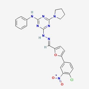 4-[(2E)-2-{[5-(4-chloro-3-nitrophenyl)furan-2-yl]methylidene}hydrazinyl]-N-phenyl-6-(pyrrolidin-1-yl)-1,3,5-triazin-2-amine