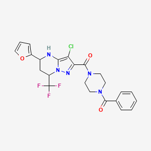 molecular formula C23H21ClF3N5O3 B11665325 [3-Chloro-5-(furan-2-yl)-7-(trifluoromethyl)-4,5,6,7-tetrahydropyrazolo[1,5-a]pyrimidin-2-yl][4-(phenylcarbonyl)piperazin-1-yl]methanone 