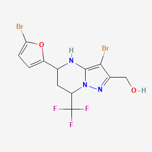 molecular formula C12H10Br2F3N3O2 B11665341 [3-Bromo-5-(5-bromofuran-2-yl)-7-(trifluoromethyl)-4,5,6,7-tetrahydropyrazolo[1,5-a]pyrimidin-2-yl]methanol 