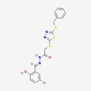 molecular formula C18H15BrN4O2S3 B11665360 2-{[5-(benzylsulfanyl)-1,3,4-thiadiazol-2-yl]sulfanyl}-N'-[(E)-(5-bromo-2-hydroxyphenyl)methylidene]acetohydrazide 