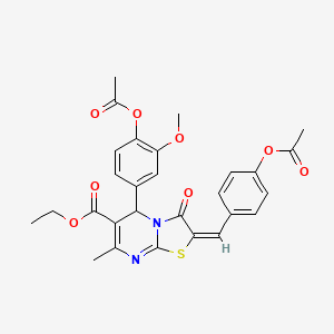 molecular formula C28H26N2O8S B11665418 ethyl (2E)-2-[4-(acetyloxy)benzylidene]-5-[4-(acetyloxy)-3-methoxyphenyl]-7-methyl-3-oxo-2,3-dihydro-5H-[1,3]thiazolo[3,2-a]pyrimidine-6-carboxylate 