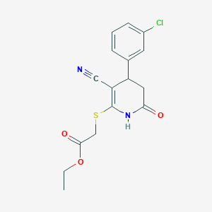 molecular formula C16H15ClN2O3S B11665437 Ethyl {[4-(3-chlorophenyl)-3-cyano-6-oxo-1,4,5,6-tetrahydropyridin-2-yl]sulfanyl}acetate 