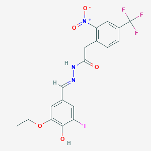 molecular formula C18H15F3IN3O5 B11665472 N'-[(E)-(3-ethoxy-4-hydroxy-5-iodophenyl)methylidene]-2-[2-nitro-4-(trifluoromethyl)phenyl]acetohydrazide 