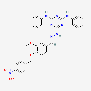 molecular formula C30H26N8O4 B11665507 6-[(2E)-2-{3-methoxy-4-[(4-nitrobenzyl)oxy]benzylidene}hydrazinyl]-N,N'-diphenyl-1,3,5-triazine-2,4-diamine 