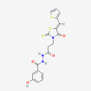 3-hydroxy-N'-{3-[(5Z)-4-oxo-5-(thiophen-2-ylmethylidene)-2-thioxo-1,3-thiazolidin-3-yl]propanoyl}benzohydrazide