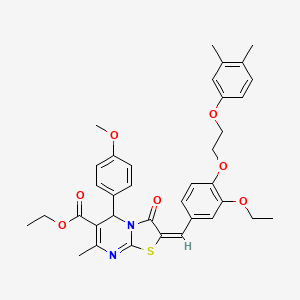 molecular formula C36H38N2O7S B11665572 ethyl (2E)-2-{4-[2-(3,4-dimethylphenoxy)ethoxy]-3-ethoxybenzylidene}-5-(4-methoxyphenyl)-7-methyl-3-oxo-2,3-dihydro-5H-[1,3]thiazolo[3,2-a]pyrimidine-6-carboxylate 