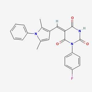 molecular formula C23H18FN3O3 B11665573 (5Z)-5-[(2,5-dimethyl-1-phenyl-1H-pyrrol-3-yl)methylidene]-1-(4-fluorophenyl)pyrimidine-2,4,6(1H,3H,5H)-trione 