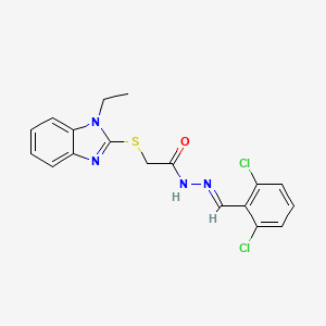 molecular formula C18H16Cl2N4OS B11665607 N'-[(E)-(2,6-dichlorophenyl)methylidene]-2-[(1-ethyl-1H-benzimidazol-2-yl)sulfanyl]acetohydrazide 