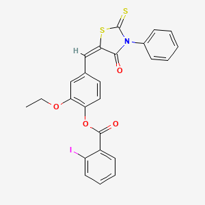 2-ethoxy-4-[(E)-(4-oxo-3-phenyl-2-thioxo-1,3-thiazolidin-5-ylidene)methyl]phenyl 2-iodobenzoate