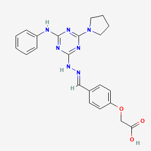 {4-[(E)-{2-[4-(phenylamino)-6-(pyrrolidin-1-yl)-1,3,5-triazin-2-yl]hydrazinylidene}methyl]phenoxy}acetic acid