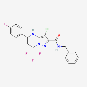 molecular formula C21H17ClF4N4O B11665663 N-benzyl-3-chloro-5-(4-fluorophenyl)-7-(trifluoromethyl)-4,5,6,7-tetrahydropyrazolo[1,5-a]pyrimidine-2-carboxamide 