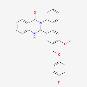 molecular formula C28H23FN2O3 B11665703 2-{3-[(4-fluorophenoxy)methyl]-4-methoxyphenyl}-3-phenyl-2,3-dihydroquinazolin-4(1H)-one 