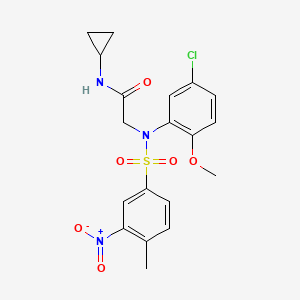 molecular formula C19H20ClN3O6S B11665709 2-[N-(5-Chloro-2-methoxyphenyl)4-methyl-3-nitrobenzenesulfonamido]-N-cyclopropylacetamide 