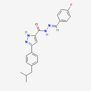 molecular formula C21H21FN4O B11665734 N'-[(E)-(4-fluorophenyl)methylidene]-3-[4-(2-methylpropyl)phenyl]-1H-pyrazole-5-carbohydrazide 