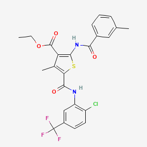 molecular formula C24H20ClF3N2O4S B11665741 Ethyl 5-{[2-chloro-5-(trifluoromethyl)phenyl]carbamoyl}-4-methyl-2-(3-methylbenzamido)thiophene-3-carboxylate 