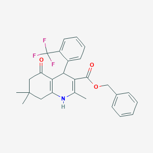 molecular formula C27H26F3NO3 B11665759 Benzyl 2,7,7-trimethyl-5-oxo-4-[2-(trifluoromethyl)phenyl]-1,4,5,6,7,8-hexahydroquinoline-3-carboxylate 