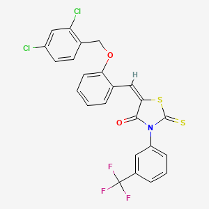 (5E)-5-({2-[(2,4-Dichlorophenyl)methoxy]phenyl}methylidene)-2-sulfanylidene-3-[3-(trifluoromethyl)phenyl]-1,3-thiazolidin-4-one