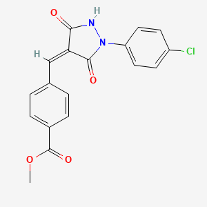 molecular formula C18H13ClN2O4 B11665863 methyl 4-{(Z)-[1-(4-chlorophenyl)-3,5-dioxopyrazolidin-4-ylidene]methyl}benzoate 