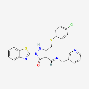 molecular formula C24H18ClN5OS2 B11665903 (4Z)-2-(1,3-benzothiazol-2-yl)-5-{[(4-chlorophenyl)sulfanyl]methyl}-4-{[(pyridin-3-ylmethyl)amino]methylidene}-2,4-dihydro-3H-pyrazol-3-one 