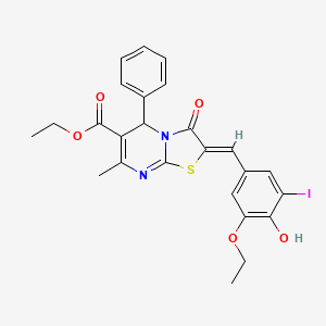 molecular formula C25H23IN2O5S B11665943 ethyl (2Z)-2-(3-ethoxy-4-hydroxy-5-iodobenzylidene)-7-methyl-3-oxo-5-phenyl-2,3-dihydro-5H-[1,3]thiazolo[3,2-a]pyrimidine-6-carboxylate 