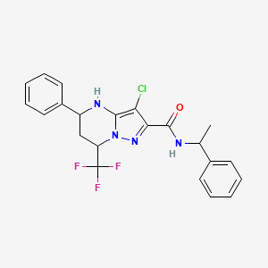 molecular formula C22H20ClF3N4O B11665967 3-chloro-5-phenyl-N-(1-phenylethyl)-7-(trifluoromethyl)-4,5,6,7-tetrahydropyrazolo[1,5-a]pyrimidine-2-carboxamide 