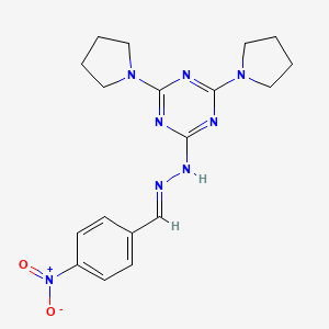 molecular formula C18H22N8O2 B11665987 2-[(2E)-2-(4-nitrobenzylidene)hydrazinyl]-4,6-di(pyrrolidin-1-yl)-1,3,5-triazine 