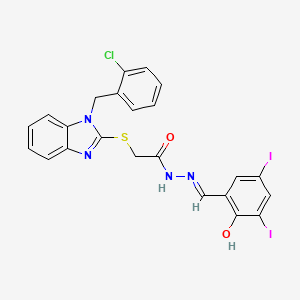 molecular formula C23H17ClI2N4O2S B11666020 2-{[1-(2-chlorobenzyl)-1H-benzimidazol-2-yl]thio}-N'-[(E)-(2-hydroxy-3,5-diiodophenyl)methylidene]acetohydrazide 