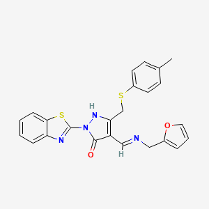 (4E)-2-(1,3-benzothiazol-2-yl)-4-{[(furan-2-ylmethyl)amino]methylidene}-5-{[(4-methylphenyl)sulfanyl]methyl}-2,4-dihydro-3H-pyrazol-3-one