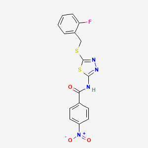 molecular formula C16H11FN4O3S2 B11666039 N-{5-[(2-fluorobenzyl)sulfanyl]-1,3,4-thiadiazol-2-yl}-4-nitrobenzamide 