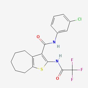 molecular formula C18H16ClF3N2O2S B11666042 N-(3-chlorophenyl)-2-[(trifluoroacetyl)amino]-5,6,7,8-tetrahydro-4H-cyclohepta[b]thiophene-3-carboxamide 