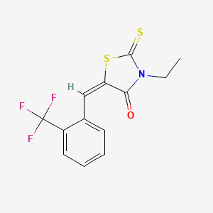 molecular formula C13H10F3NOS2 B11666057 (5E)-3-ethyl-2-thioxo-5-[2-(trifluoromethyl)benzylidene]-1,3-thiazolidin-4-one 