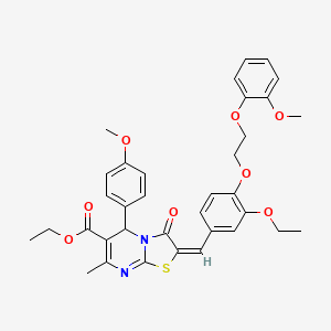 molecular formula C35H36N2O8S B11666094 ethyl (2E)-2-{3-ethoxy-4-[2-(2-methoxyphenoxy)ethoxy]benzylidene}-5-(4-methoxyphenyl)-7-methyl-3-oxo-2,3-dihydro-5H-[1,3]thiazolo[3,2-a]pyrimidine-6-carboxylate 