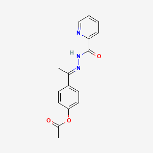 molecular formula C16H15N3O3 B11666101 4-[(1E)-1-{[(Pyridin-2-YL)formamido]imino}ethyl]phenyl acetate 