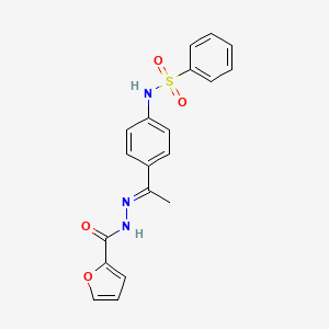 molecular formula C19H17N3O4S B11666124 N-(4-{(1E)-1-[2-(furan-2-ylcarbonyl)hydrazinylidene]ethyl}phenyl)benzenesulfonamide 