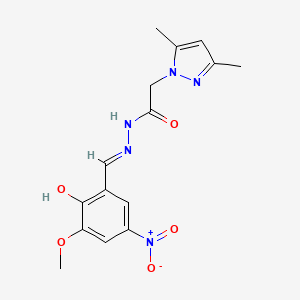 molecular formula C15H17N5O5 B11666132 2-(3,5-dimethyl-1H-pyrazol-1-yl)-N'-[(E)-(2-hydroxy-3-methoxy-5-nitrophenyl)methylidene]acetohydrazide 