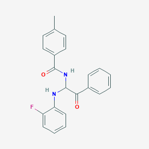 molecular formula C22H19FN2O2 B11666140 N-{1-[(2-fluorophenyl)amino]-2-oxo-2-phenylethyl}-4-methylbenzamide 